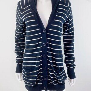 Vince Navy Blue & White Striped Long Sleeve Button Front Cardigan Sweater Size M
